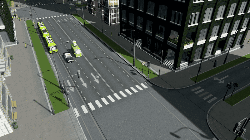 Six-Lane Road with Tram Tracks and Decorative Grass - Cities: Skylines ...